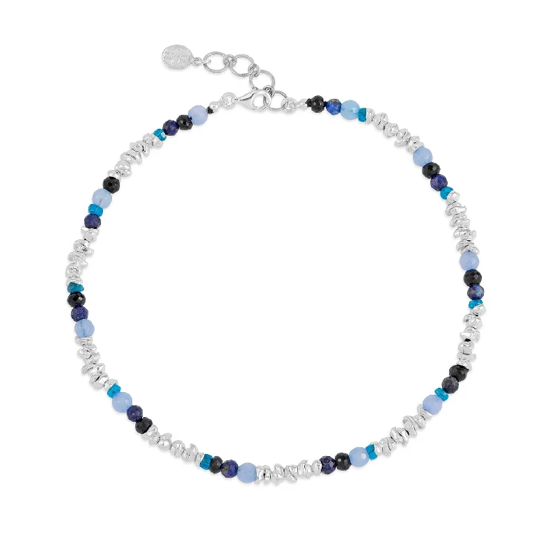 Men's Gemstones Jagged Silver Nugget Anklet