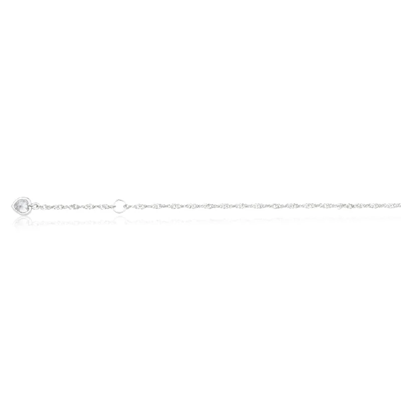 9ct White Gold Singapore with White Cubic Zirconia Heart Charm 27cm Anklet