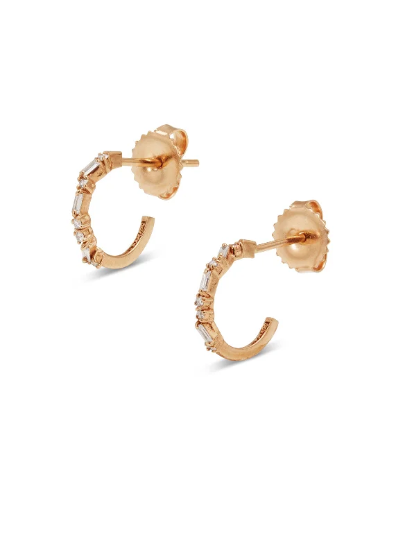 12mm Mixed Diamond Hoop Rose Gold Earrings