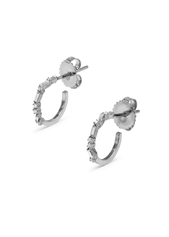 12mm Mixed Diamond Hoop White Gold Earrings