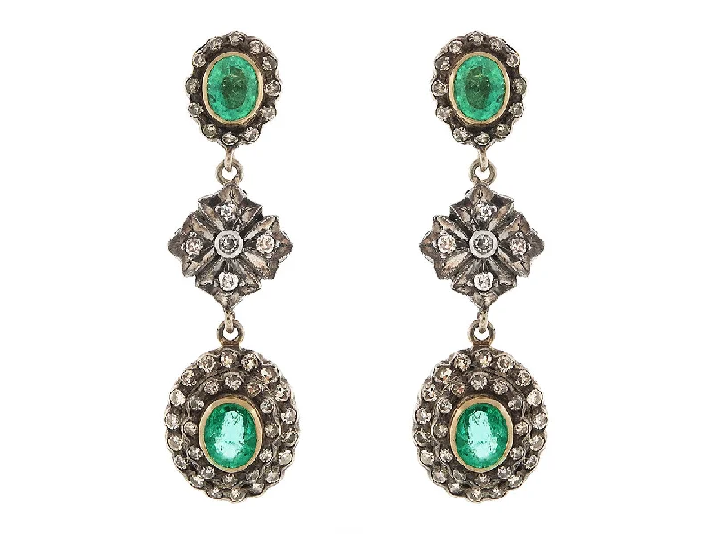 Emerald and Diamond Earrings in Silver over 18K Gold