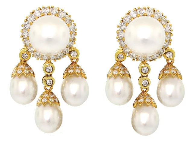 South Sea Pearl and Diamond Earrings in 18K