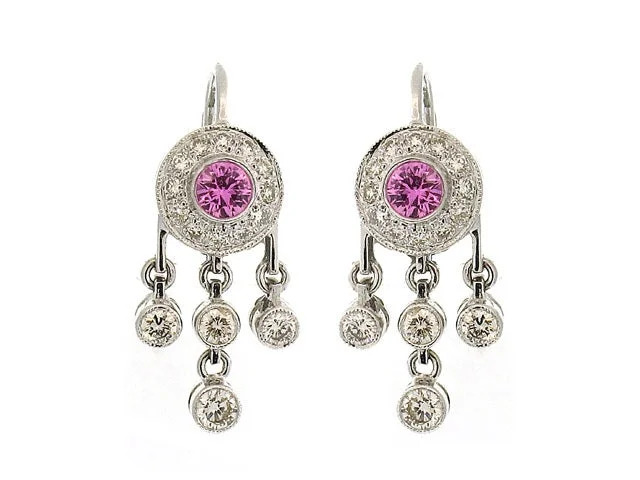 Pink Sapphire and Diamond Earrings in 18K