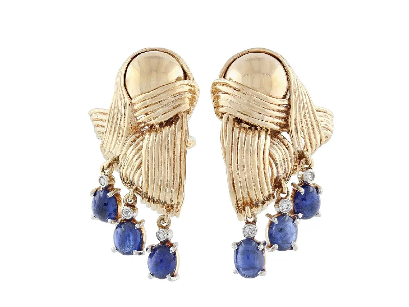 Retro Sapphire and Diamond Earrings in 14K