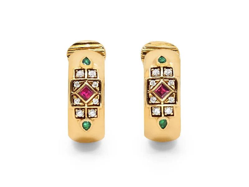 Cartier Ruby, Emerald and Diamond Earrings in 18K Gold