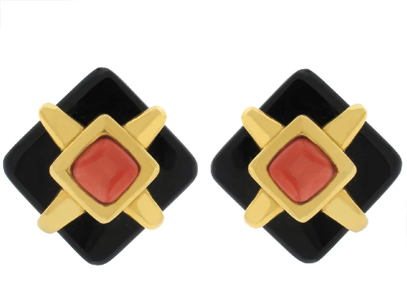 Cartier Aldo Cipullo Onyx and Coral Earrings in 18K