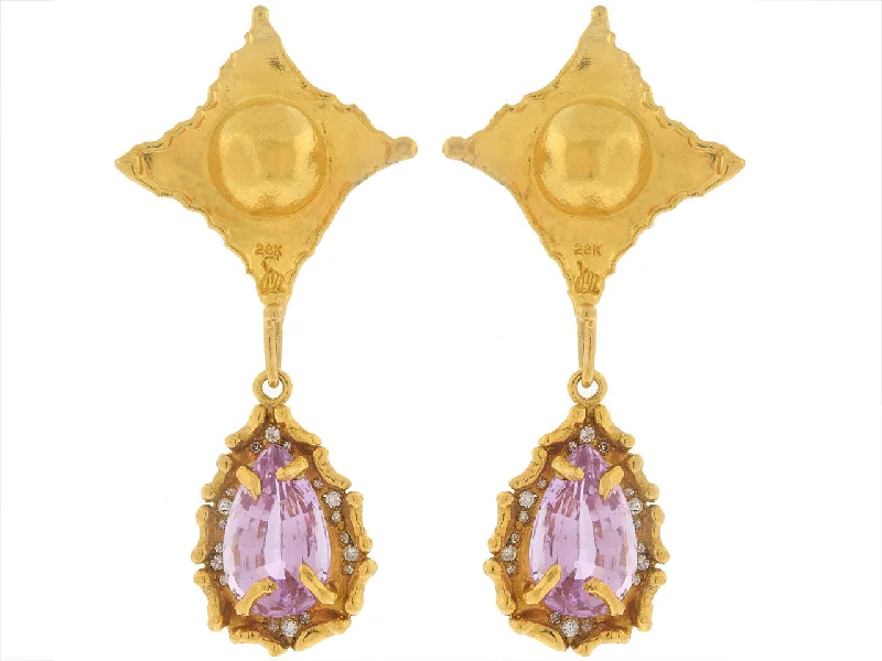 Jean Mahie and Neiman Marcus Kunzite and Diamond Earrings in 22k