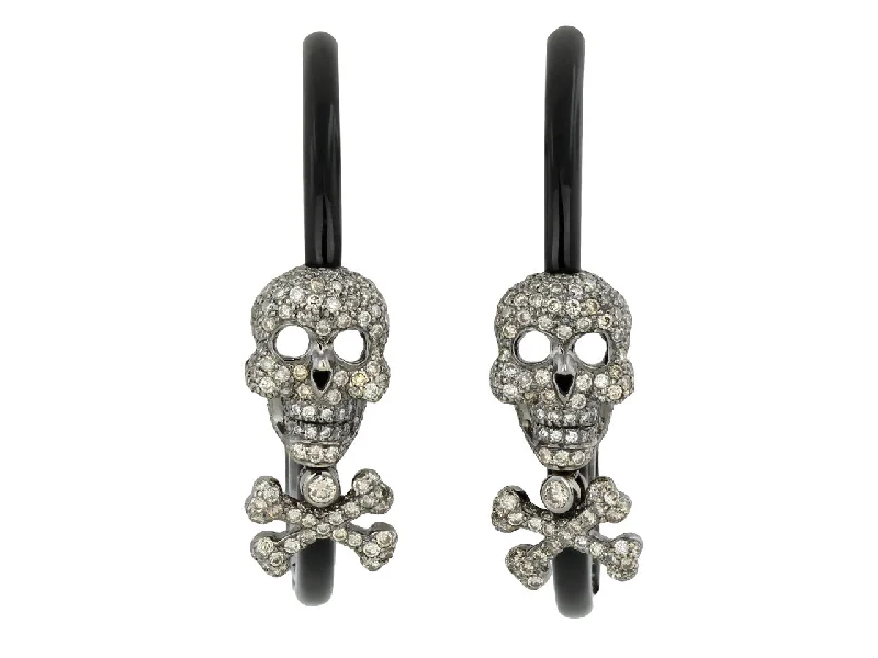 Lydia Courteille Diamond and Enamel Skull Earrings in 18K