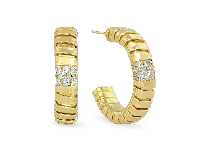 'Veneto' Gold and Pavé-set Diamond Hoop Earrings in 18K Gold