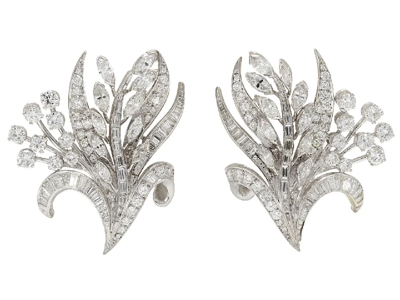 Mid-Century Diamond Flower Earrings in Platinum