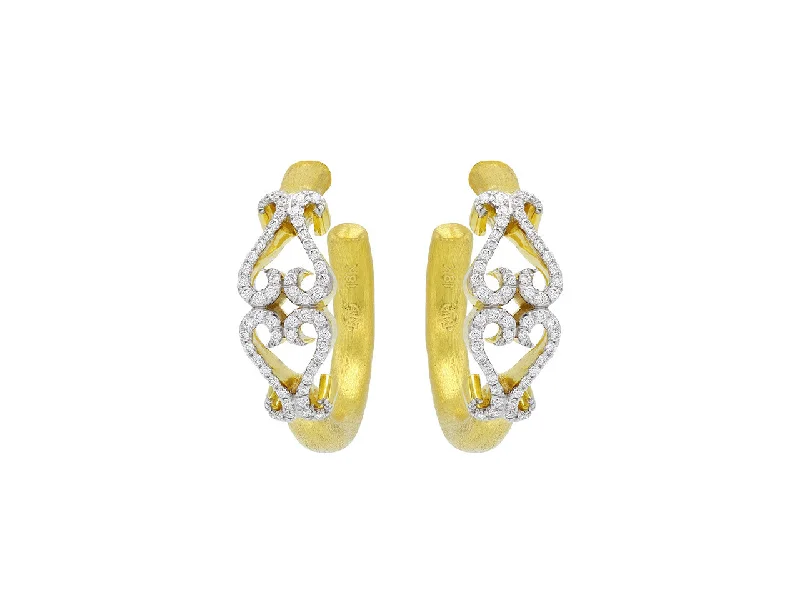 Rhonda Faber Green Diamond Double-Heart Hoop Earrings in 18K Gold, Small