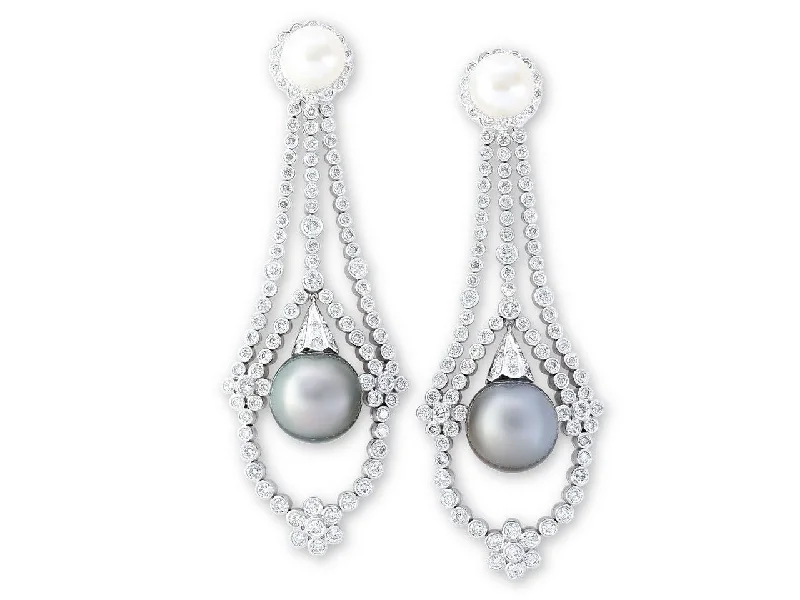 Diamond and Pearl Earrings in 18K