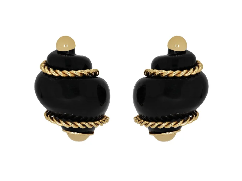 Seaman Schepps Onyx Shell Earrings in 18K Gold