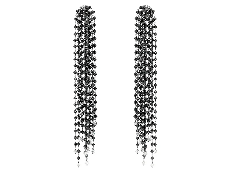 Black Diamond Fringe Earrings in 18K White Gold