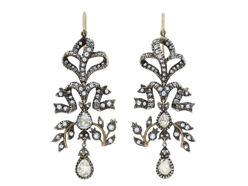 Antique-Style Diamond Chandelier Earrings in Silver over Gold