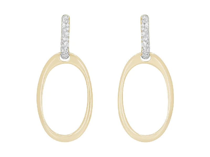 Oval Hoop Earrings with Diamond Tops in 18K Gold, by Beladora