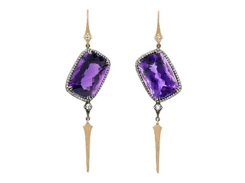 Parulina 'Crooked Queen' Amethyst and Diamond Earrings in Silver and 18K