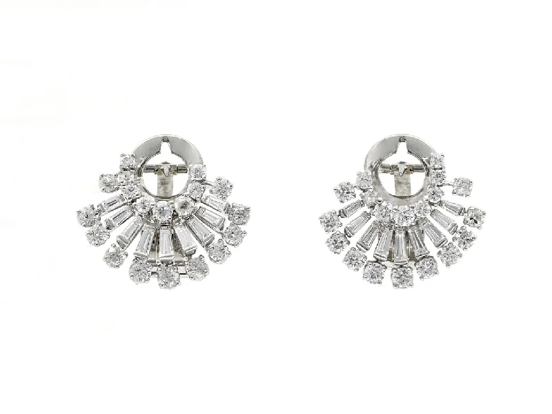 Mid-Century Diamond Fan Earrings in Platinum