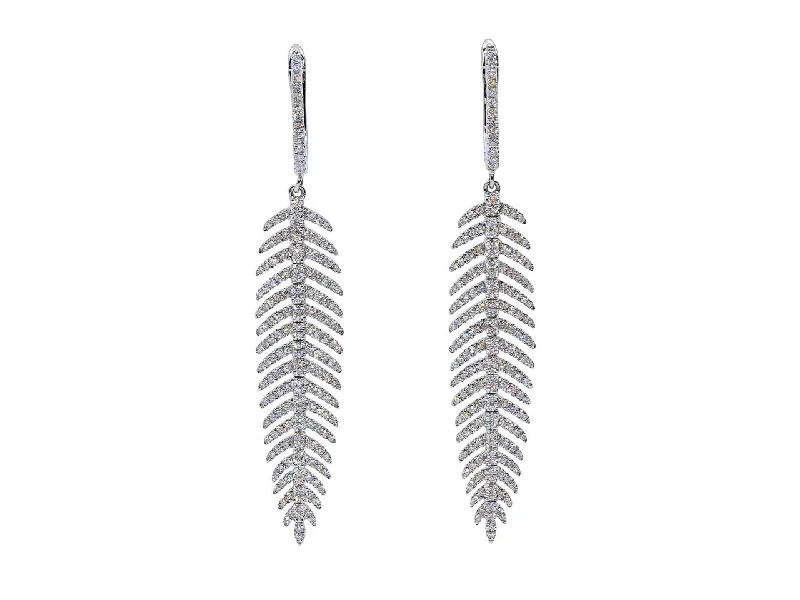 Diamond Feather Earrings in 18K White Gold, Medium