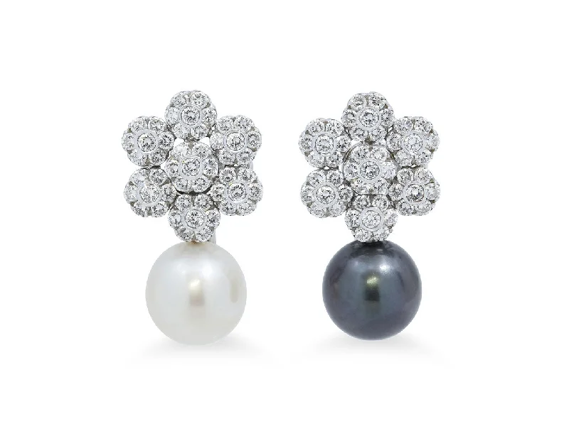 Diamond and Pearl Earrings in 18K White Gold