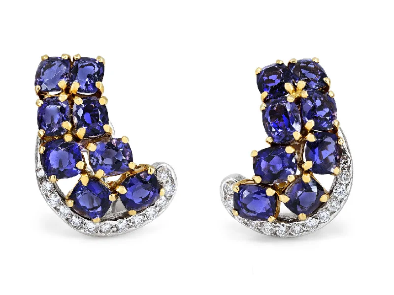 Seaman Schepps Iolite and Diamond Earrings in 18K Gold