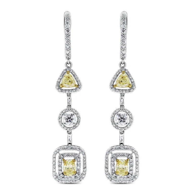 Summer Yellow & White Diamond Earrings (3.47 ct Diamonds) in Gold