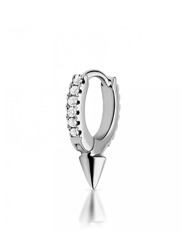 6.5mm Single Spike Diamond Eternity White Gold Single Hoop Earring