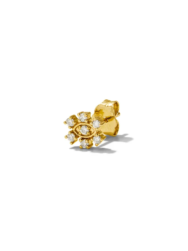 Diamond Marquis Eye Flower Yellow Gold Single Stud Earring