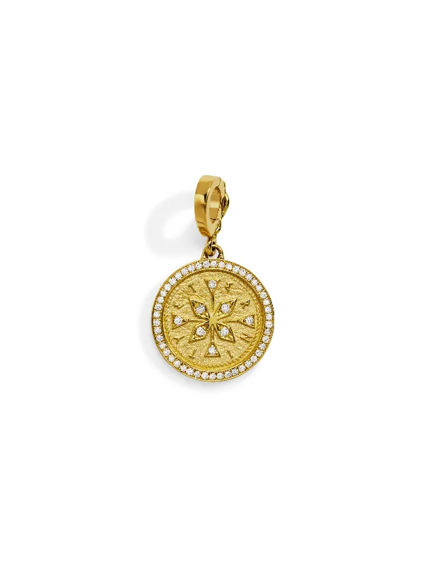 Diamond Pavé Small Compass Yellow Gold Charm