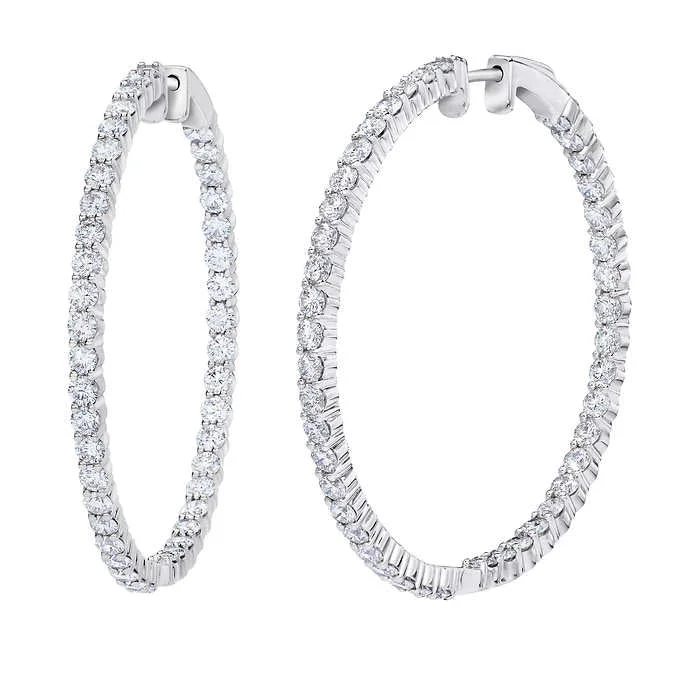 Round Diamond Hoops (4.41 ct Diamonds) in White Gold