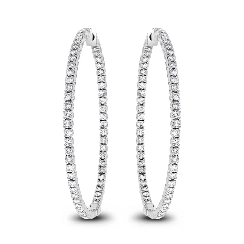 Round Diamond Hoops (4.20 ct Diamonds) in White Gold