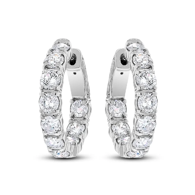 Round Diamond Hoops (3.28 ct Diamonds) in White Gold