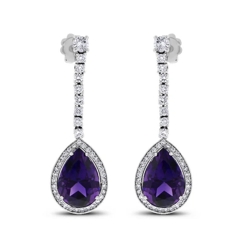 Claire Amethyst & Diamond Earrings (12.86 ct Gemstones) in White Gold