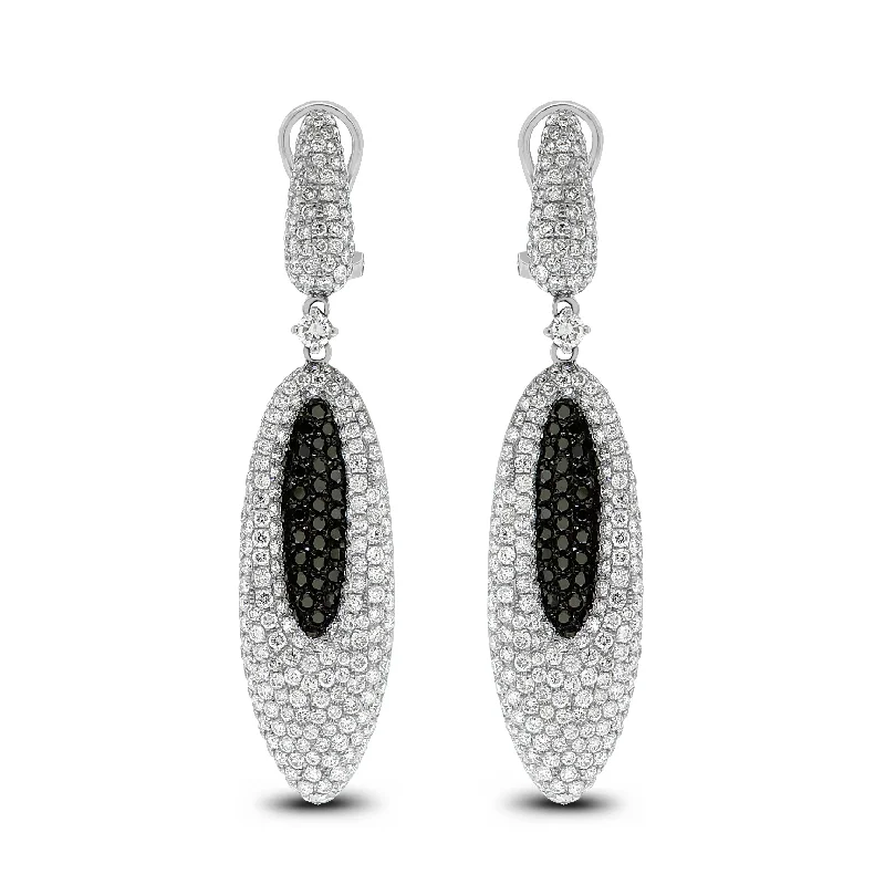 Droplets Black & White Diamond Earrings (5.58 ct Diamonds) in White Gold