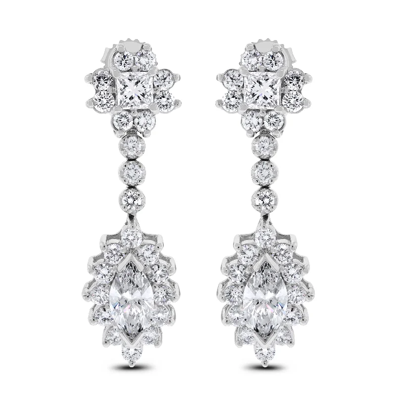 Beauvince Princess Diamond Earrings (5.98 ct Diamonds) in White Gold