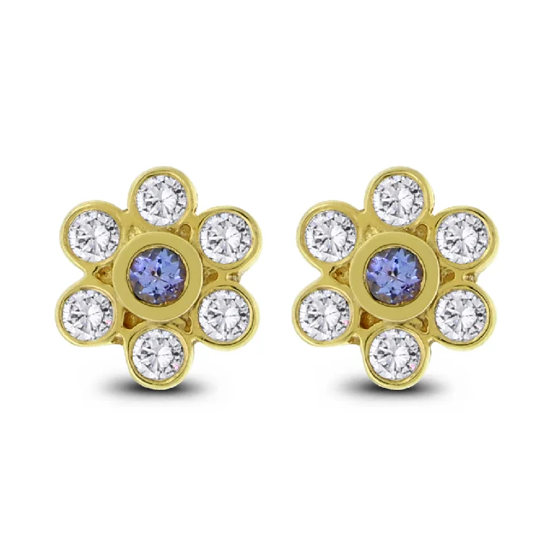 Tanzanite Ear Flowers (1.20 ct Diamonds & Tanzanites) in Yellow Gold