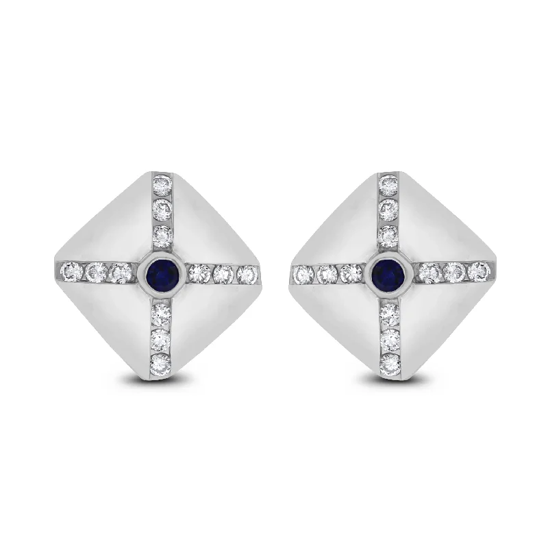 Shield Diamond & Sapphire Studs (1.50 ct Diamonds & Sapphires) in White Gold