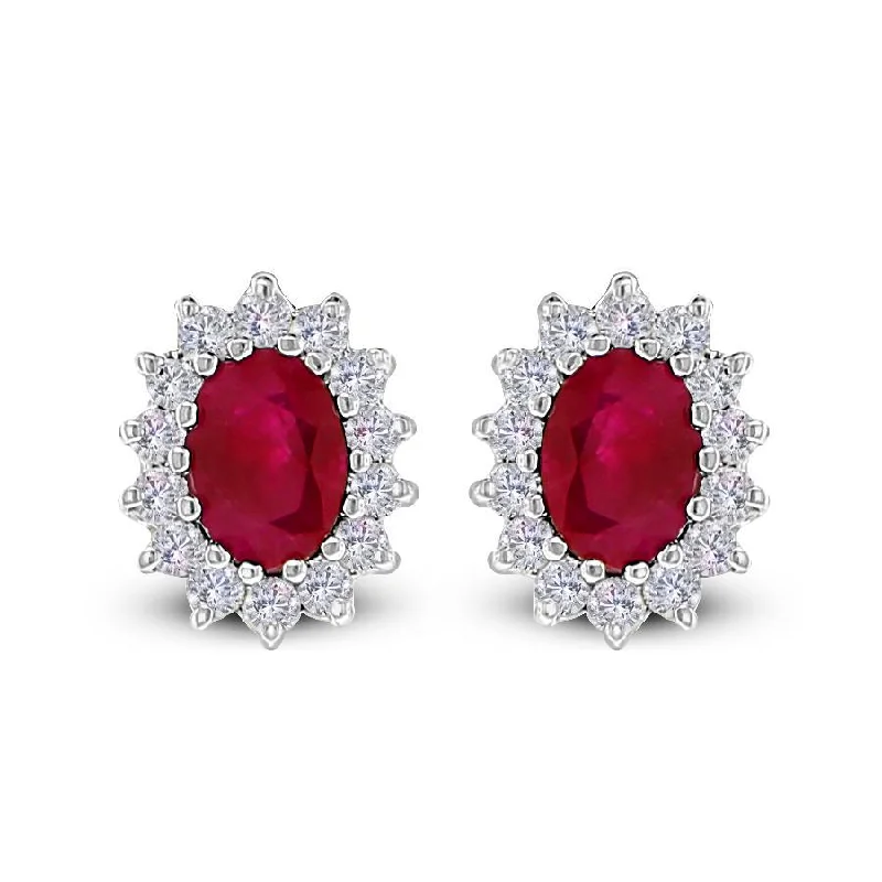 Ruby & Diamond Halo Studs (2.86 ct Rubies & Diamonds) in White Gold