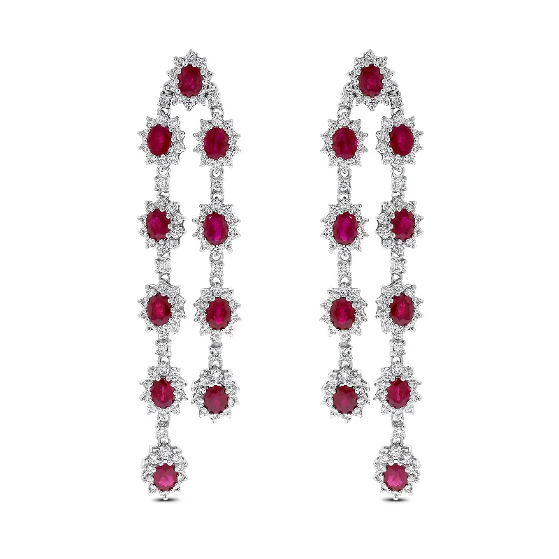 Beauvince Rosemary Ruby Earrings (14.23 ct Rubies & Diamonds) in White Gold