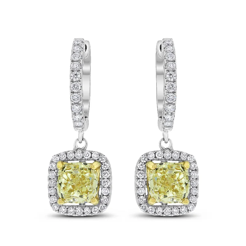 Yellow Cushion Diamond Earrings (3.67 ct Diamonds) in Gold