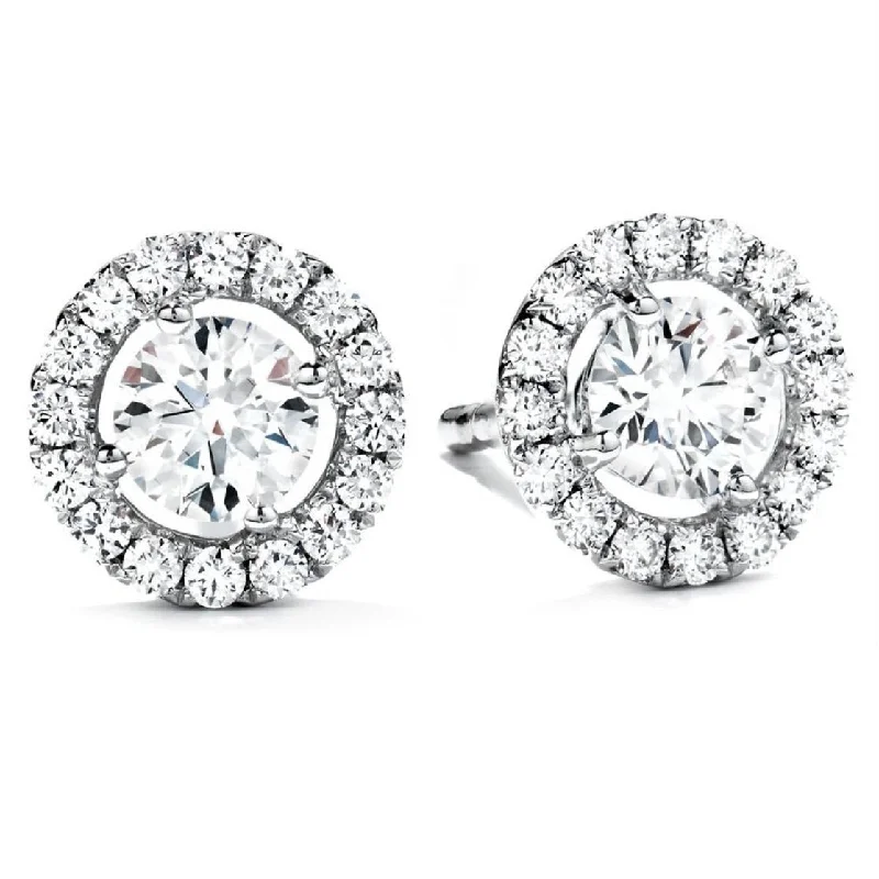 Halo Round Diamond Solitaire Studs (3.57 ct Diamonds) in White Gold