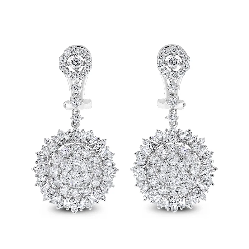 Sun Burst Earrings (3.92 ct Diamonds) in White Gold