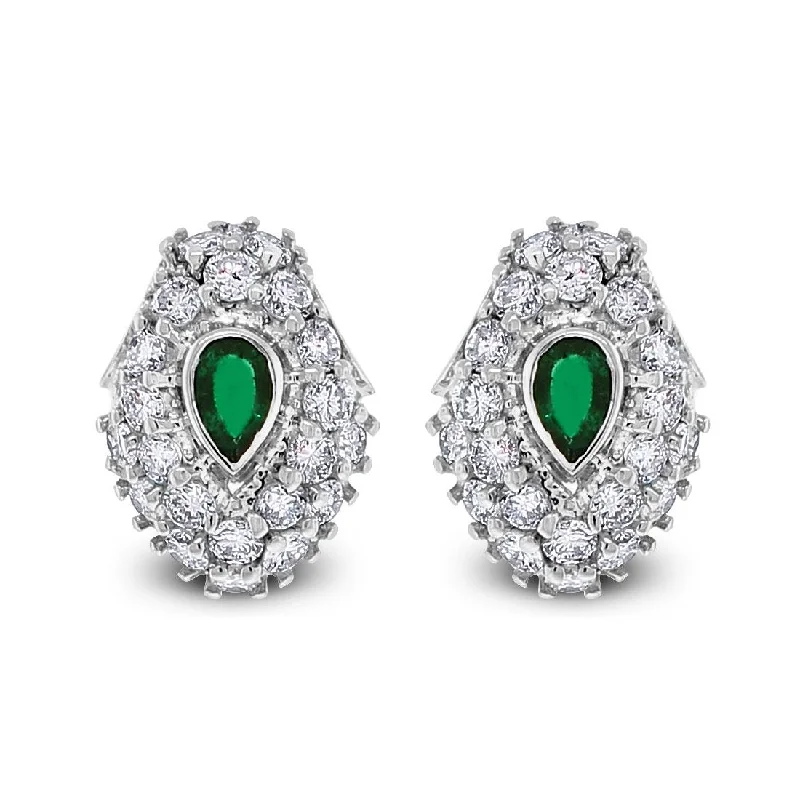 Emerald Leaf Earrings (3.00 ct Diamonds & Emeralds) in White Gold