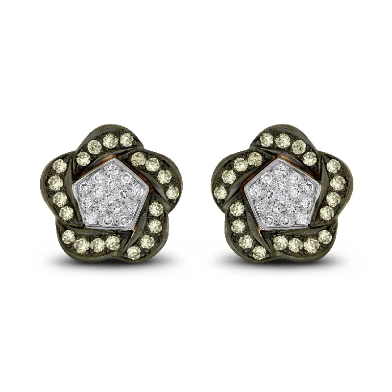 Floral Diamond Ear Buttons (1.52 ct Diamonds) in White Gold