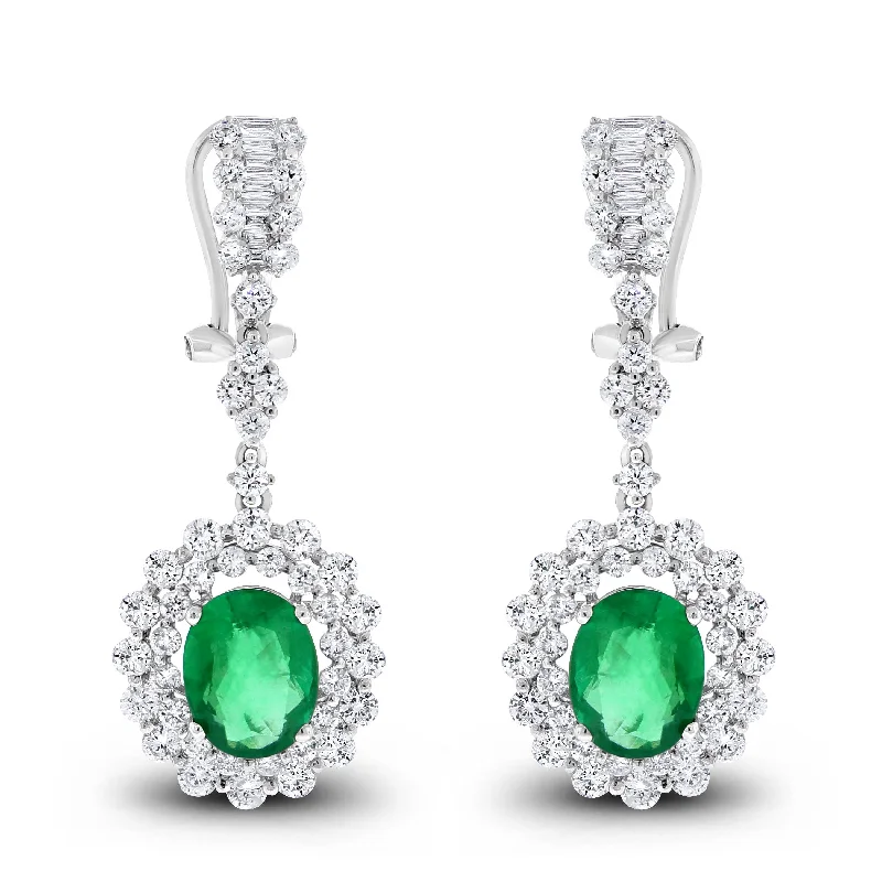 Beauvince Gina Earrings (6.45 ct Emeralds & Diamonds) in White Gold