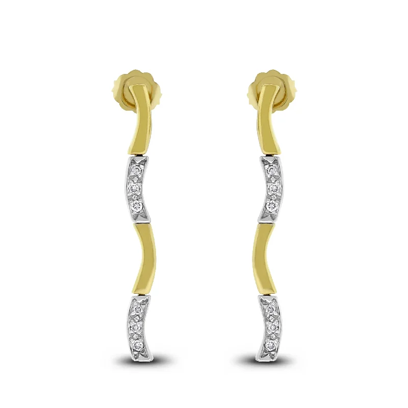 Sway Mini Diamond Earrings (0.15 ct Diamonds) in Yellow & White Gold