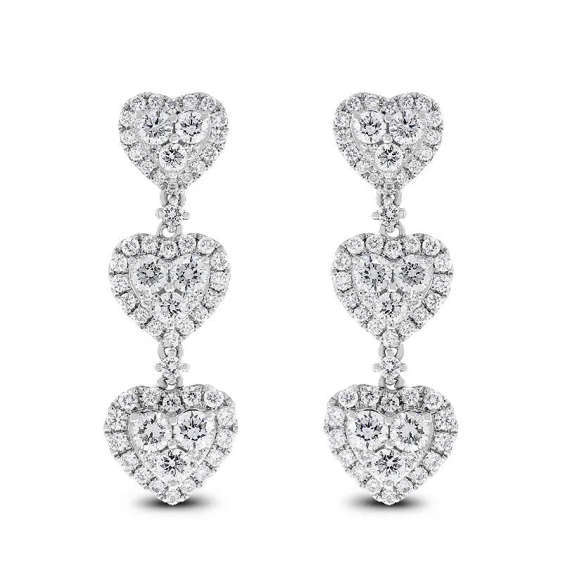 Lilly of Hearts Earrings (2.80 ct Diamonds) in White Gold