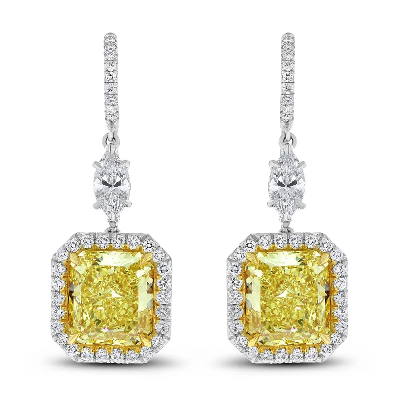 Exuberance Earrings (8.47 ct Radiant Fancy Yellow Internally Flawless GIA Diamonds) in Platinum