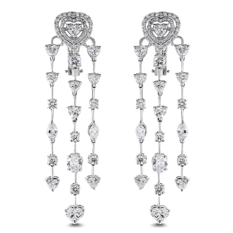 Beauvince Hearts Chandelier Earrings (7.19 ct Diamonds) in White Gold