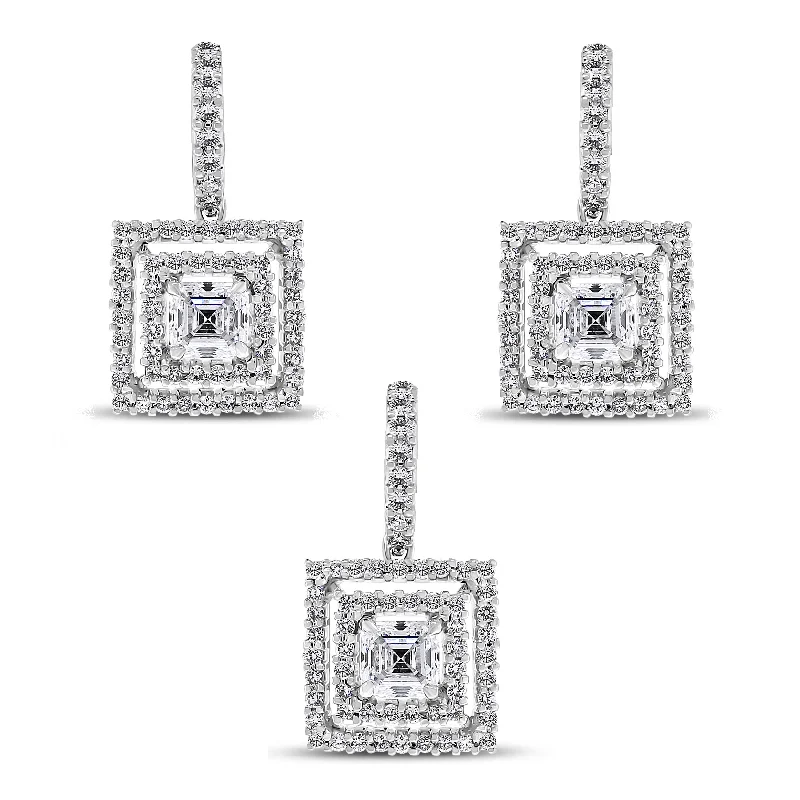 Gatsby Diamond Earrings & Pendant Set (3.89 ct Diamonds) in White Gold